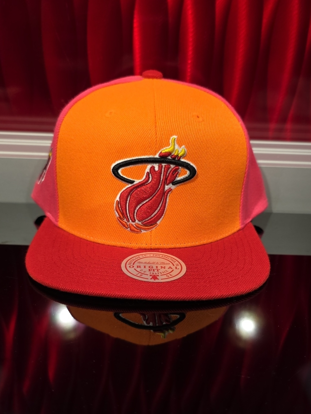 Mitchell And Ness Miami Heat Snapback Hat Orange Red Pink New